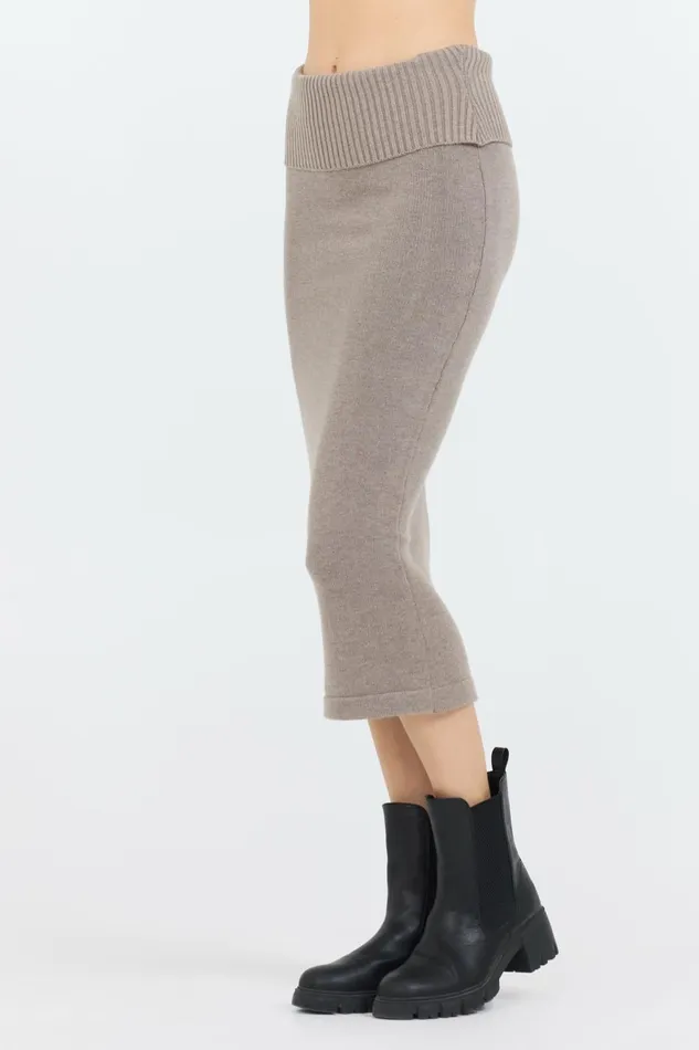 Vintage Havana All Bottoms Women Stone Grey Knit Midi Skirt Grey