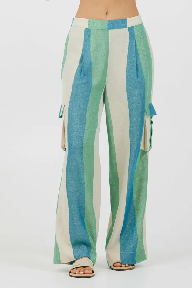 Vintage Havana All Bottoms Women Teal Green and Metallic Stripe Lightweight Pants Teal Green Vintage Havana All Bottoms Women Teal Green and Metallic Stripe Lightweight Pants Teal Green