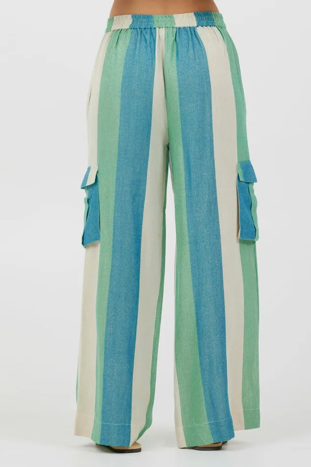 Vintage Havana All Bottoms Women Teal Green and Metallic Stripe Lightweight Pants Teal Green