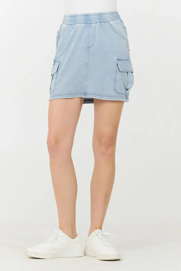 Vintage Havana All Bottoms Women Washed Denim Terry Fleece Cargo Skirt Washed Denim Vintage Havana All Bottoms Women Washed Denim Terry Fleece Cargo Skirt Washed Denim