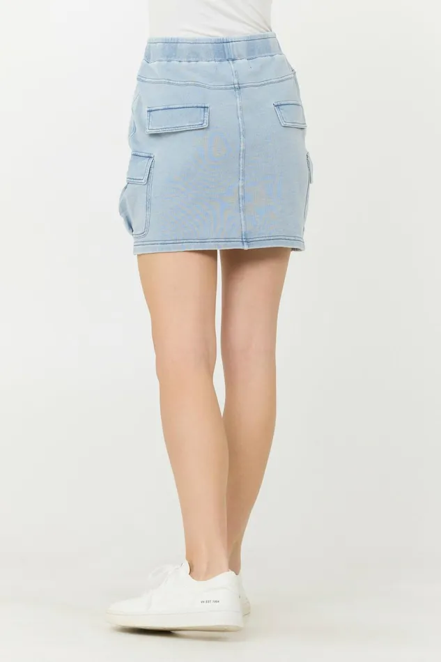 Vintage Havana All Bottoms Women Washed Denim Terry Fleece Cargo Skirt Washed Denim