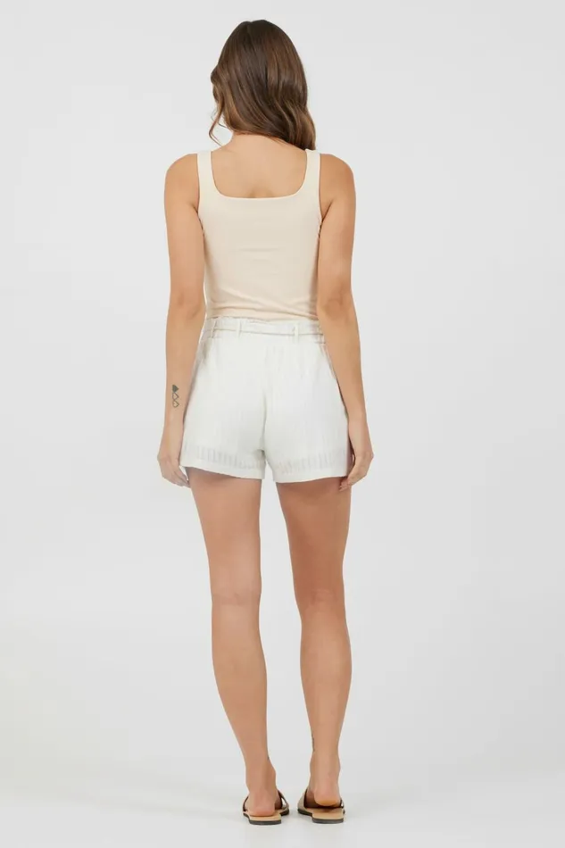 Vintage Havana All Bottoms Women White Cotton High Waist Cord Shorts White
