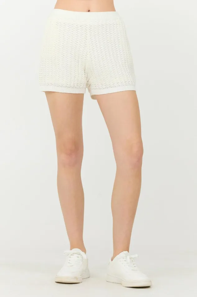 Vintage Havana All Bottoms Women White Open Crochet Shorts White