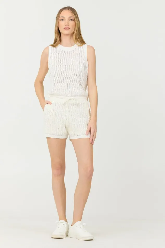Vintage Havana All Bottoms Women White Open Crochet Shorts White