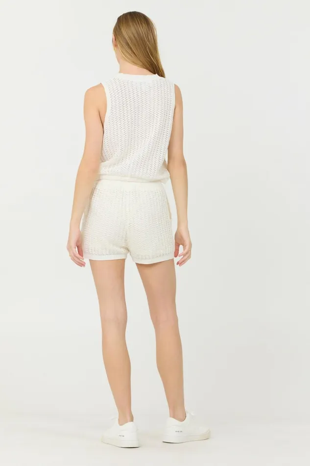 Vintage Havana All Bottoms Women White Open Crochet Shorts White
