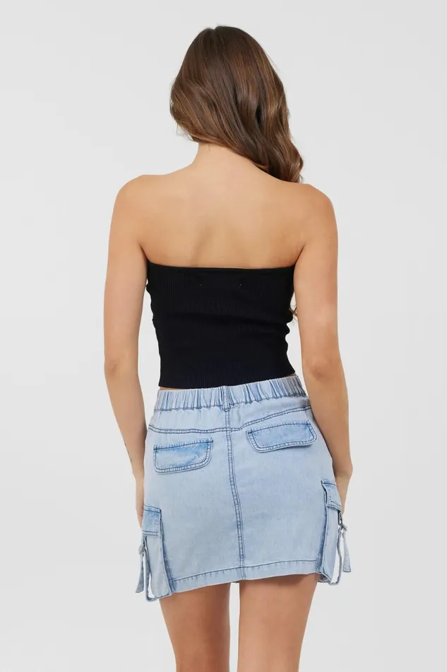 Vintage Havana Casual Tops Women Black Rib Knit Twist Front Tube Top Black