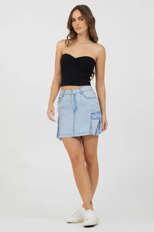 Vintage Havana Casual Tops Women Black Rib Knit Twist Front Tube Top Black