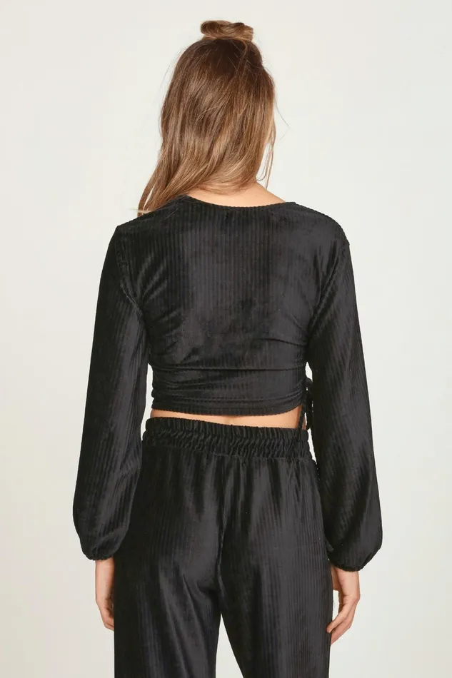 Vintage Havana Casual Tops Women Black Velour Surplice Top Black