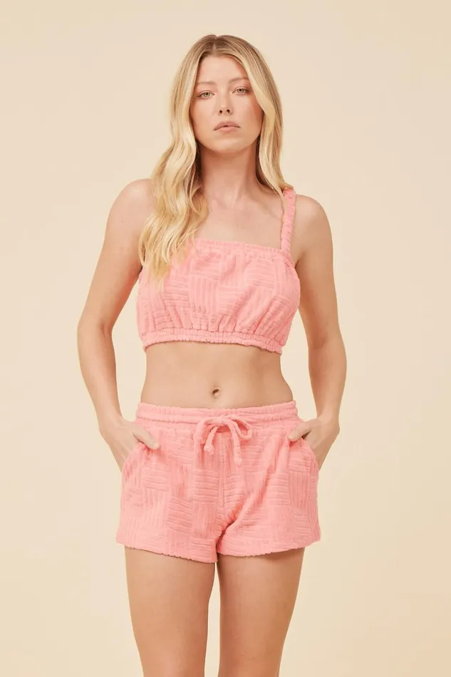 Vintage Havana Casual Tops Women Coral Corded Terry Cropped Tank Coral