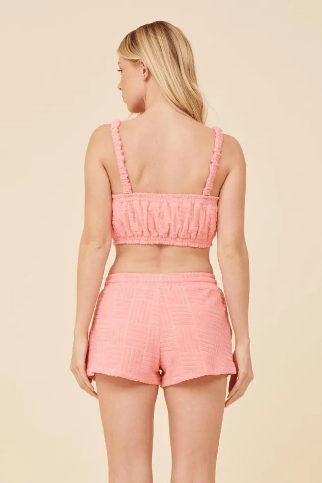 Vintage Havana Casual Tops Women Coral Corded Terry Cropped Tank Coral