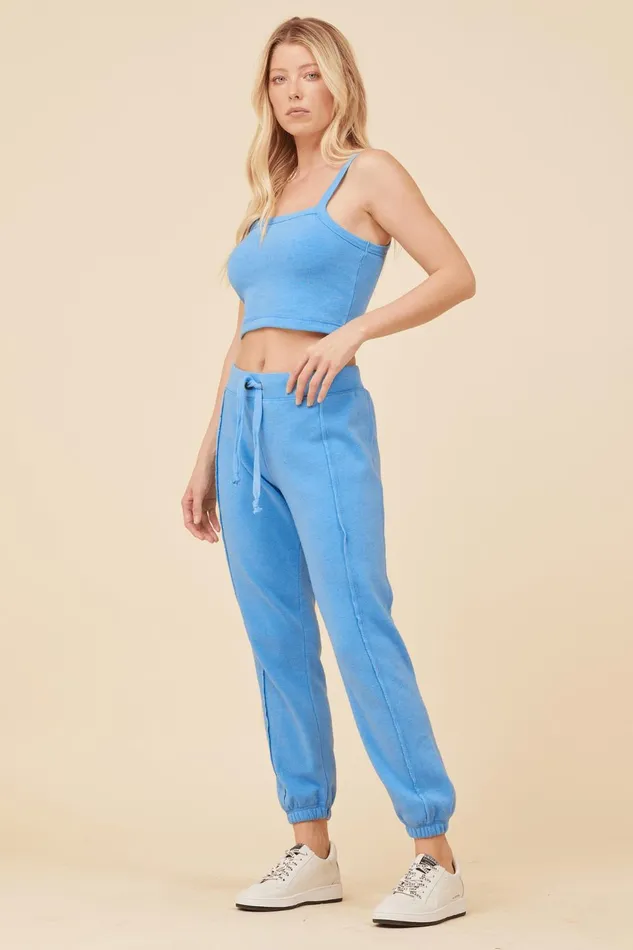 Vintage Havana Casual Tops Women French Blue Solid Burnout Fleece Tank French Blue