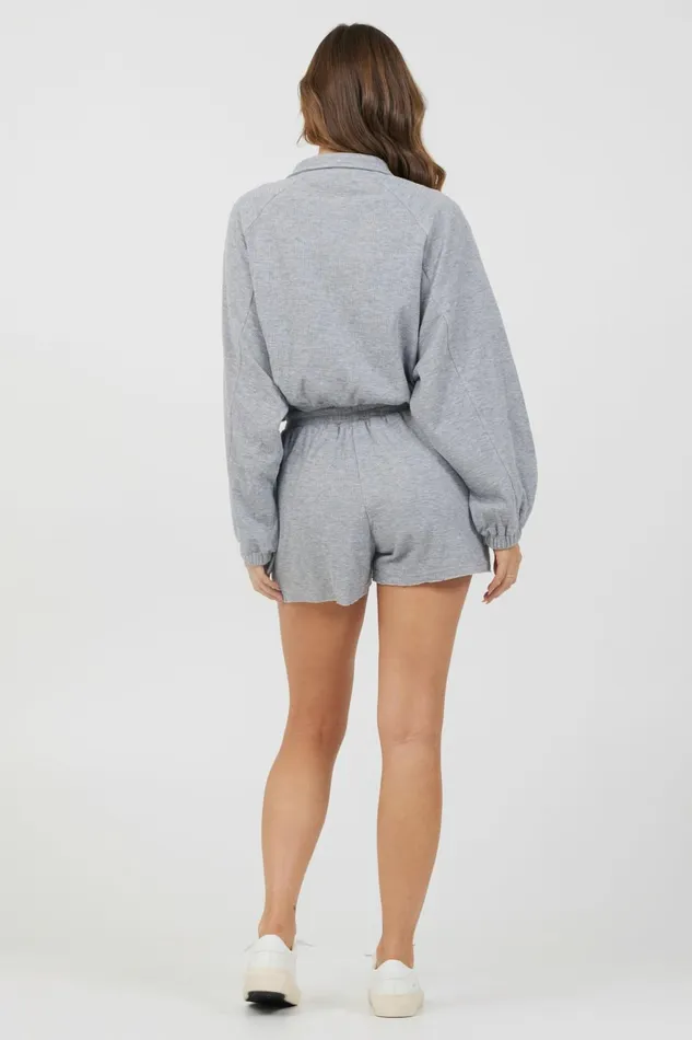 Vintage Havana Casual Tops Women Heather Grey Bounded Textured Jersey Zip Up W Tie Heather Grey