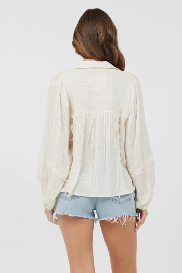 Vintage Havana Casual Tops Women Ivory Multi Texture Polo Blouse Ivory