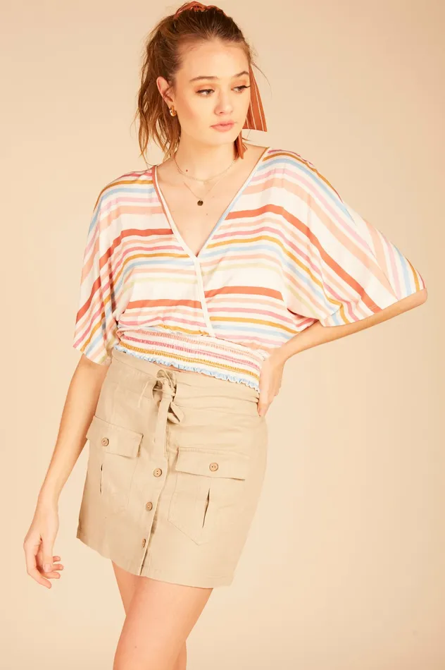 Vintage Havana Casual Tops Women Multi Striped Surplice Top Whitebright Multi