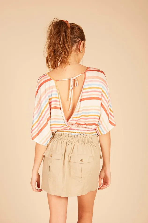 Vintage Havana Casual Tops Women Multi Striped Surplice Top Whitebright Multi