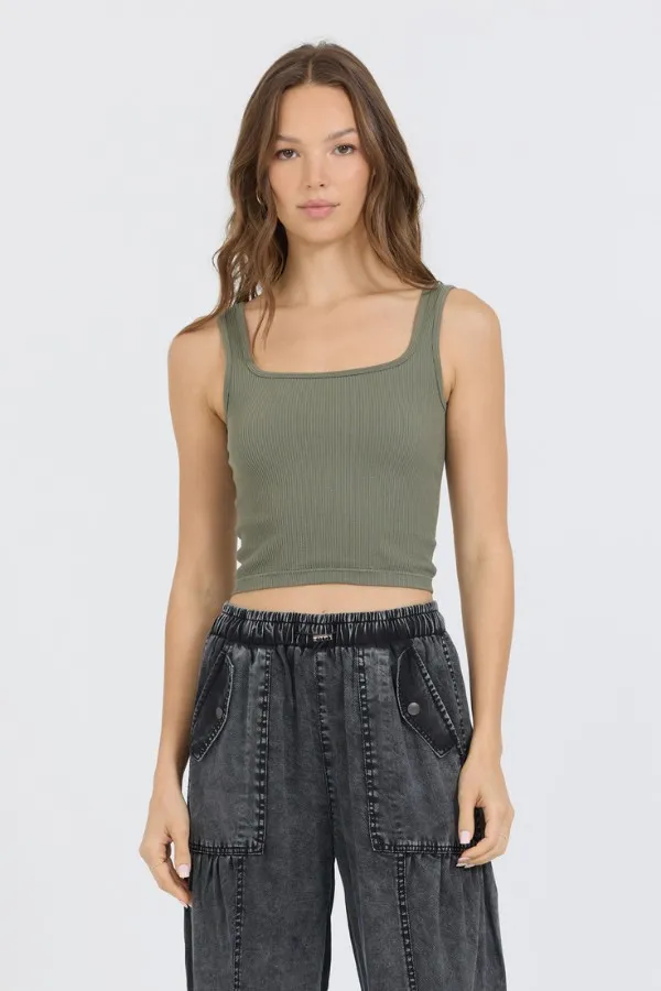 Vintage Havana Casual Tops Women Olive Seamless Tank Top Olive