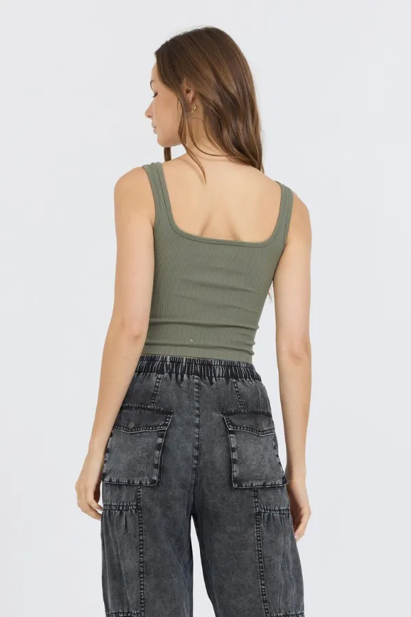 Vintage Havana Casual Tops Women Olive Seamless Tank Top Olive