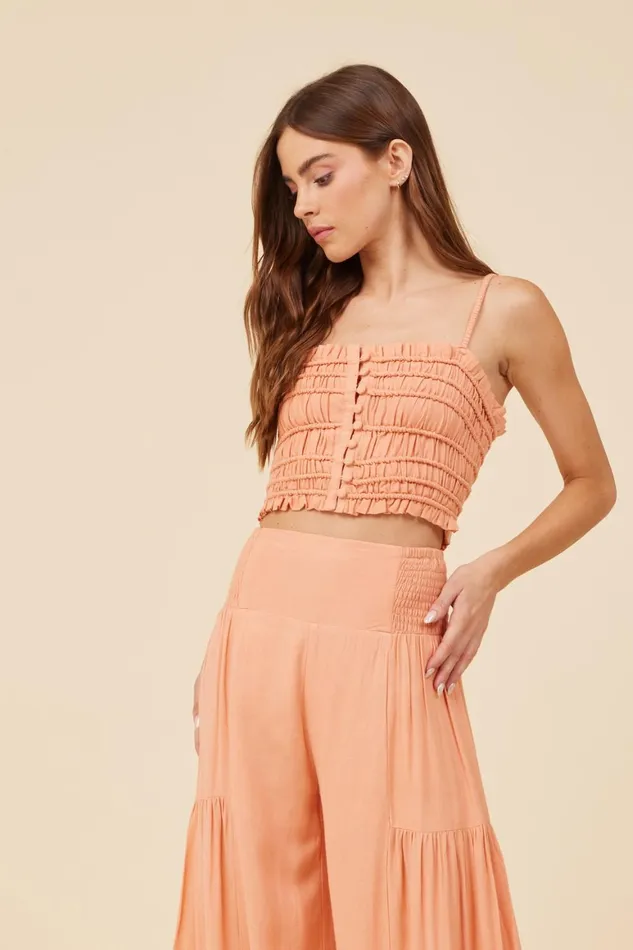 Vintage Havana Casual Tops Women Peach Cotton Voille Front Button Tank Peach