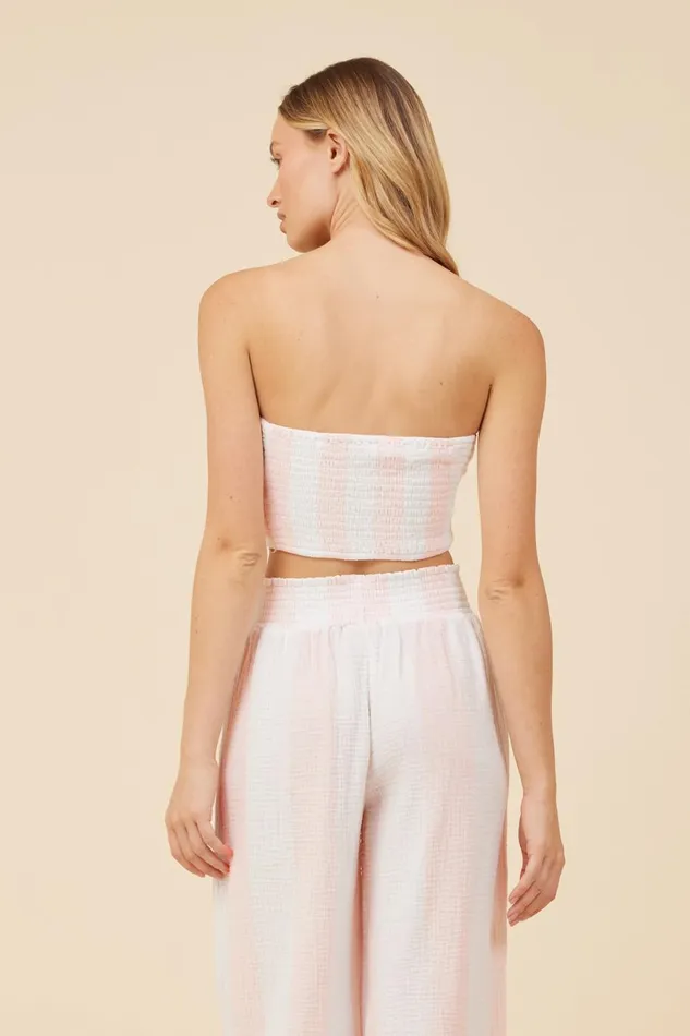 Vintage Havana Casual Tops Women Pink and White Cabana Stripe Gauze Bandeau Crop Top Pink White