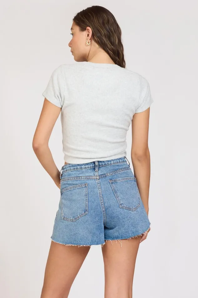 Vintage Havana Casual Tops Women quotCamp Malibuquot Harbor Grey Rib Hacci Cropped Tee Harbor Grey