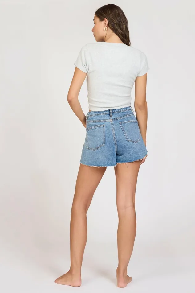 Vintage Havana Casual Tops Women quotCamp Malibuquot Harbor Grey Rib Hacci Cropped Tee Harbor Grey