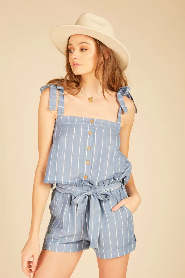 Vintage Havana Casual Tops Women Striped Linen Tank