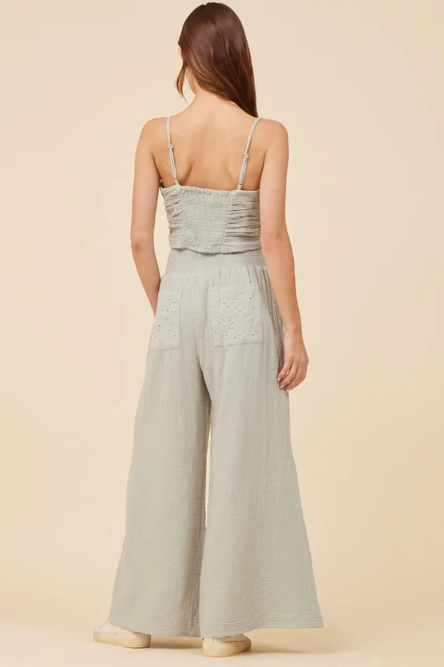 Vintage Havana Casual Tops Women Washed Sage Gauze Eyelet Embroidered Cropped Tank Washed Sage