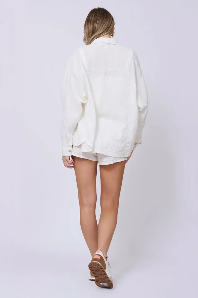 Vintage Havana Casual Tops Women Washed White Gauze Button Up Washed White