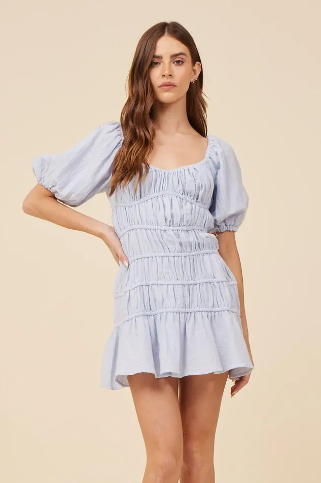 Vintage Havana Dresses Women Spring Blue Gauze W Jersey Combo Dress Spring Blue Vintage Havana Dresses Women Spring Blue Gauze W Jersey Combo Dress Spring Blue