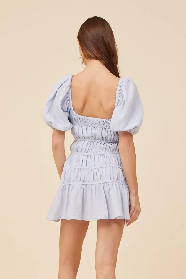 Vintage Havana Dresses Women Spring Blue Gauze W Jersey Combo Dress Spring Blue