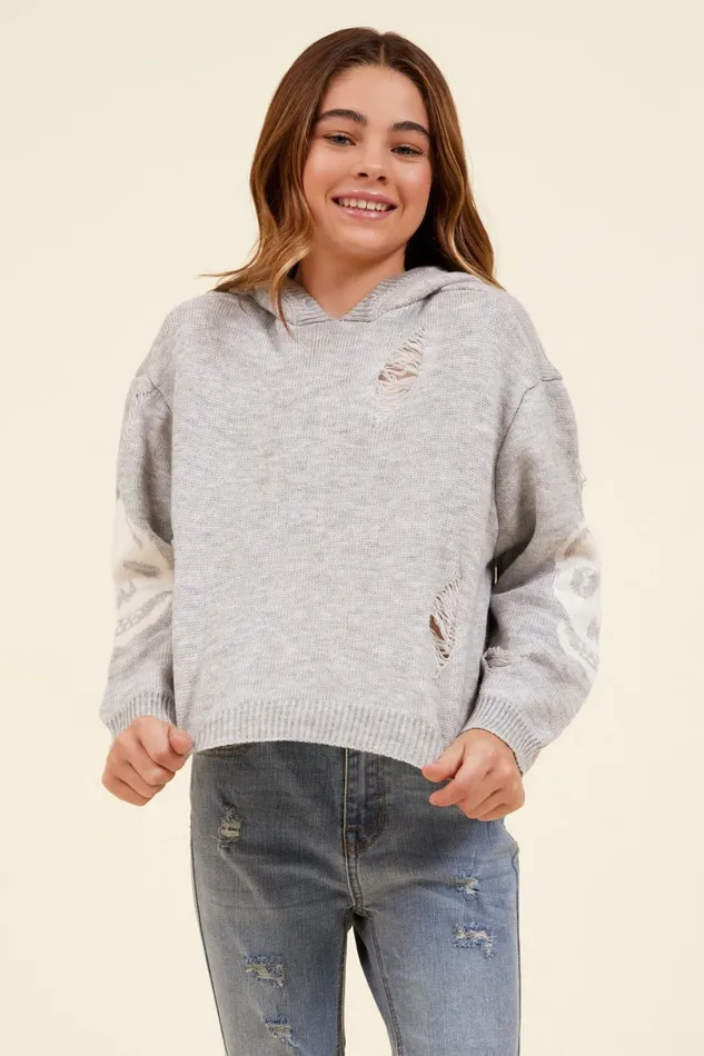 Vintage Havana Hoodies Women Skull Distressed Sweater Hoodie Heather Grey