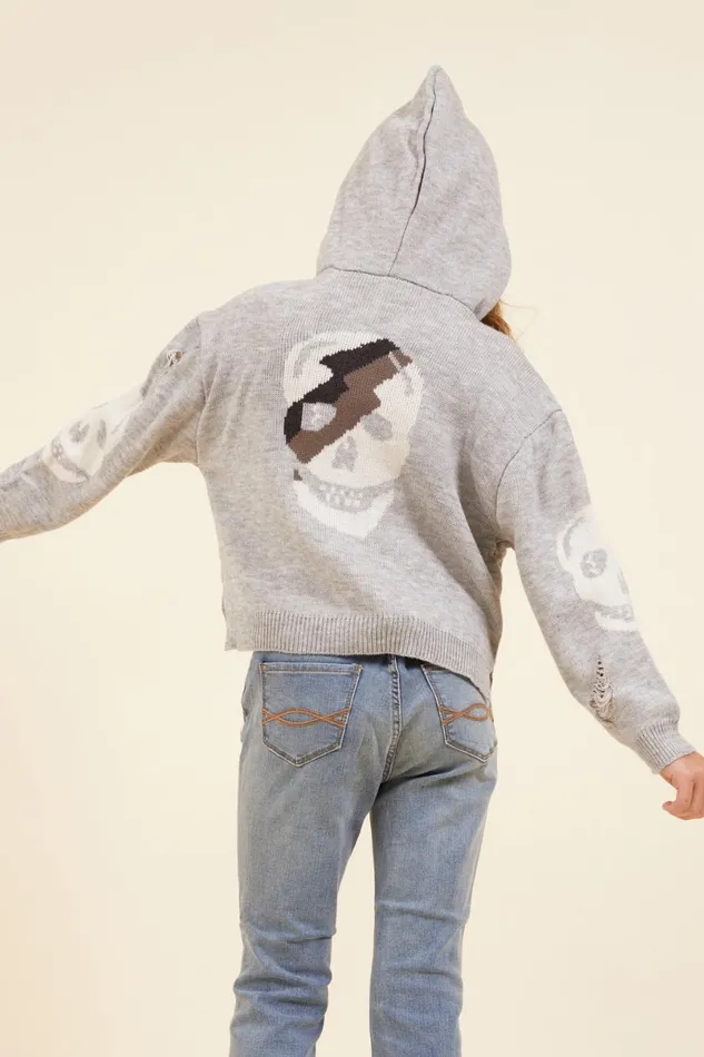 Vintage Havana Hoodies Women Skull Distressed Sweater Hoodie Heather Grey