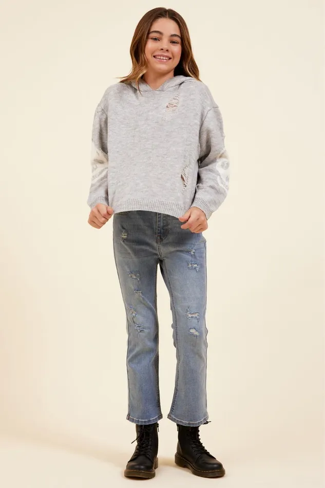 Vintage Havana Hoodies Women Skull Distressed Sweater Hoodie Heather Grey