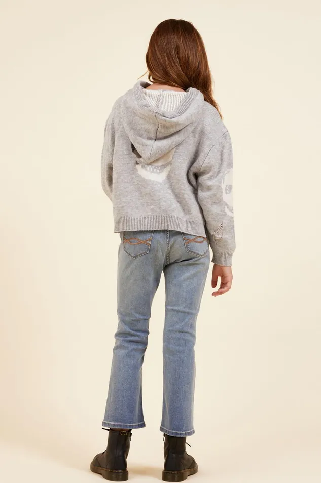 Vintage Havana Hoodies Women Skull Distressed Sweater Hoodie Heather Grey