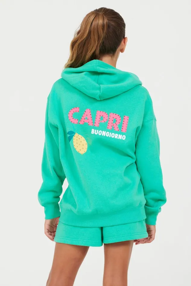 Vintage Havana Hoodies Women Surf Green Oversized Capri Zip Up Hoodie Surf Green