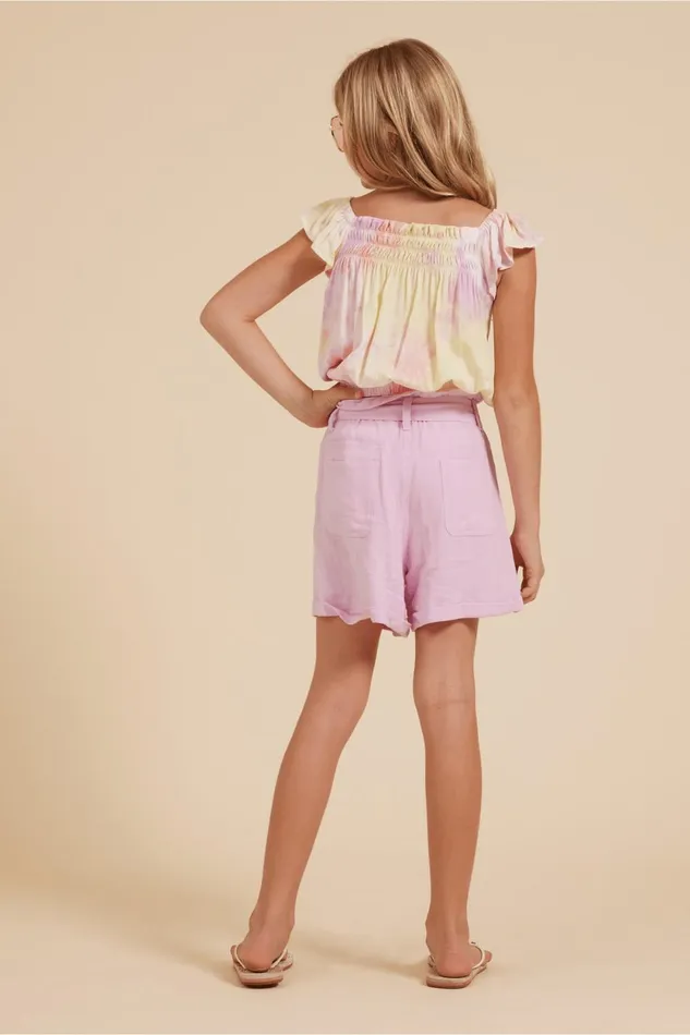 Vintage Havana Kids Bottoms Women Belted Button Up Shorts Light Pink