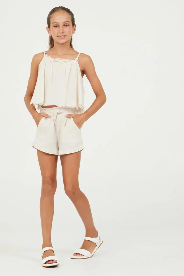 Vintage Havana Kids Bottoms Women Sand Stone Washed Texture Shorts Sand Stone
