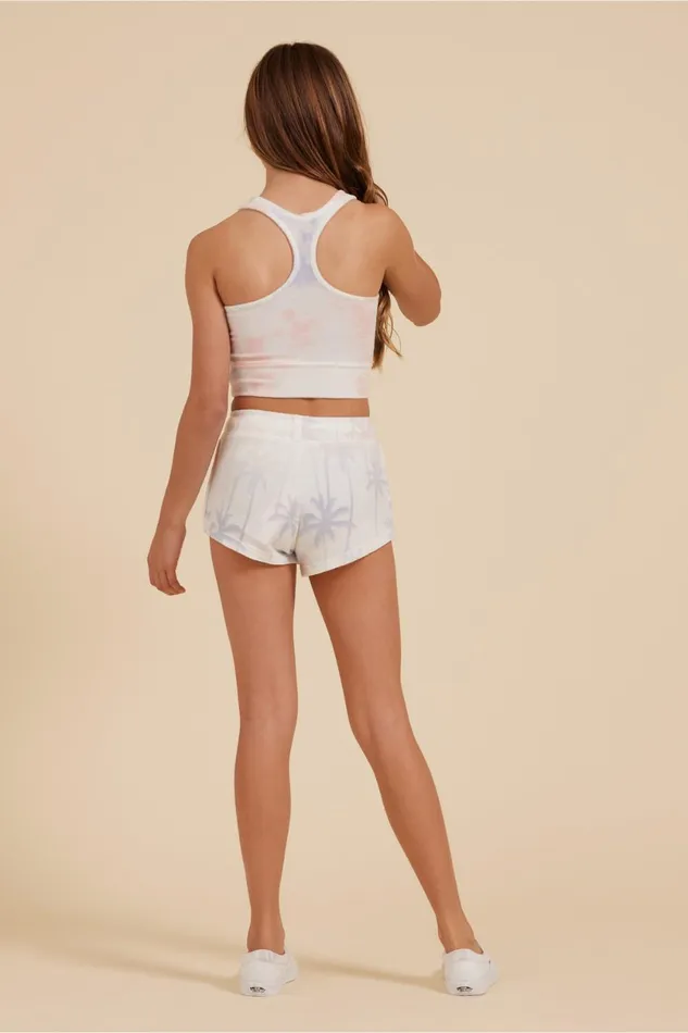 Vintage Havana Kids Bottoms Women Soft White Multi Palm Tree Hacci Short Soft White