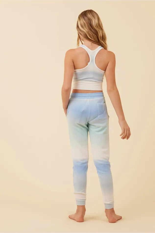 Vintage Havana Kids Tops Women Blue Skies Ombre Tie Dye Brushed Hacci Racerback Crop Top Blue Skies Ombre Tie Dye