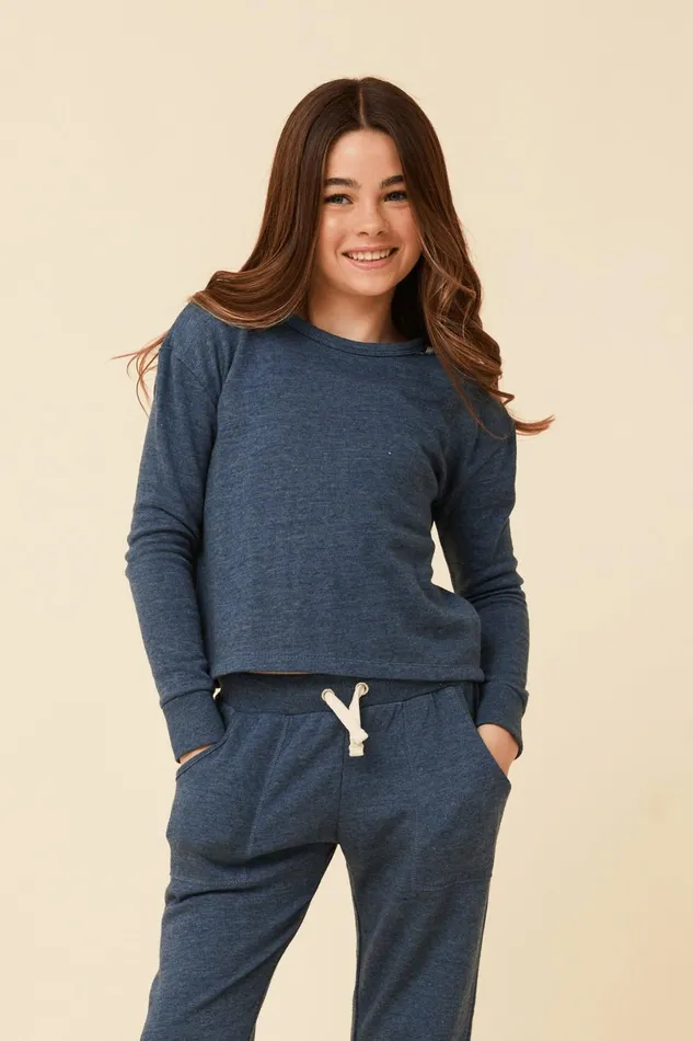 Vintage Havana Kids Tops Women Distressed Neckline Crewneck Navy