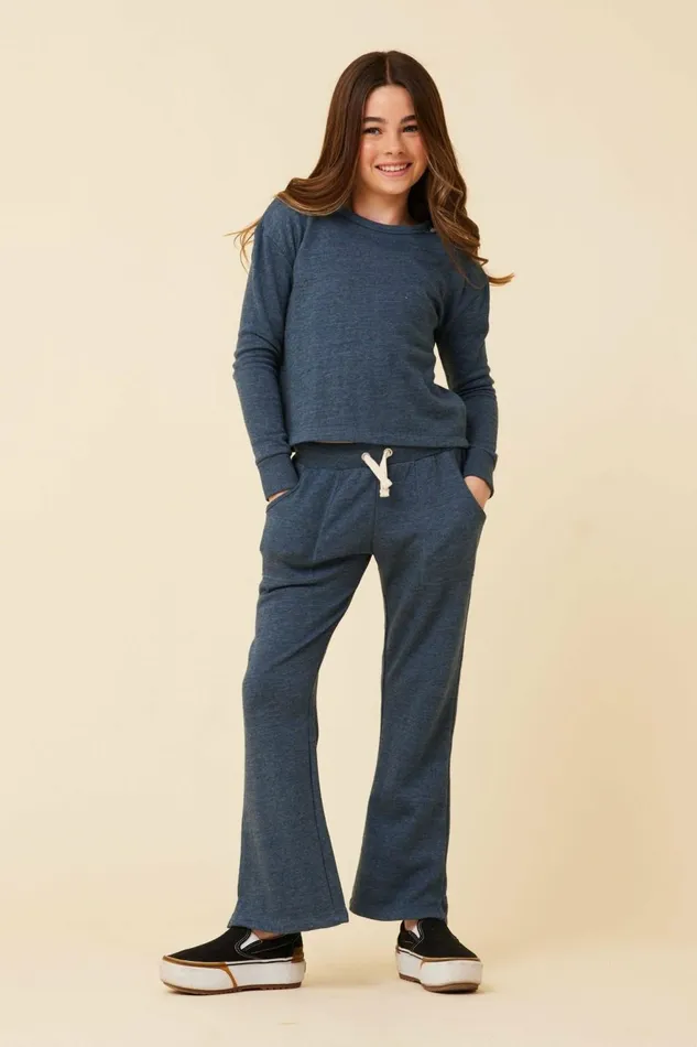 Vintage Havana Kids Tops Women Distressed Neckline Crewneck Navy