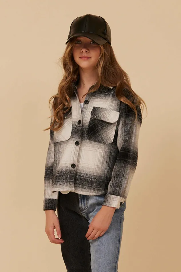Vintage Havana Kids Tops Women FLANNEL SHACKET BLACK Grey