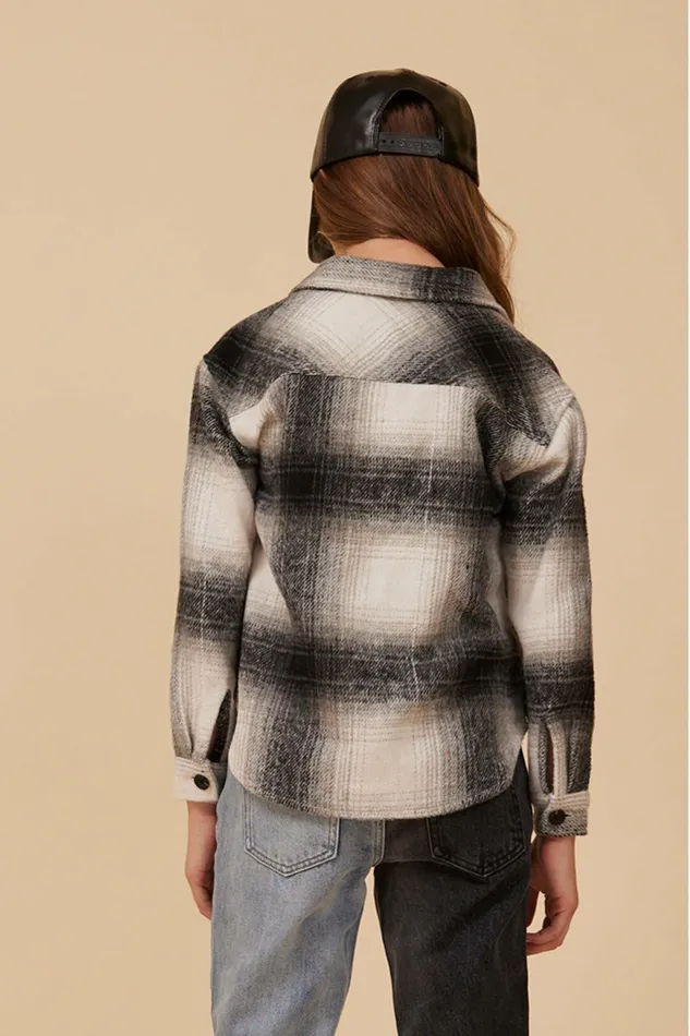 Vintage Havana Kids Tops Women FLANNEL SHACKET BLACK Grey