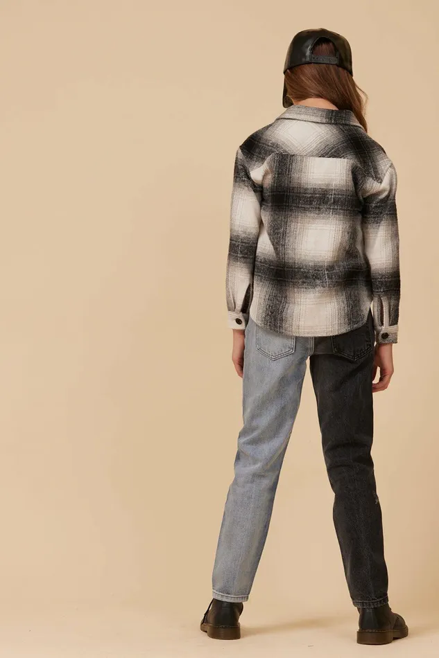 Vintage Havana Kids Tops Women FLANNEL SHACKET BLACK Grey