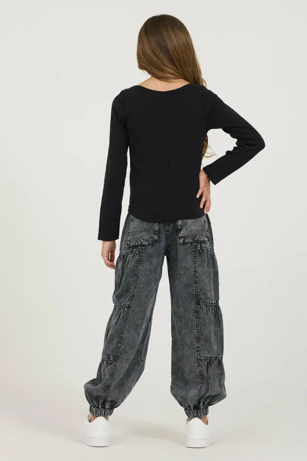 Vintage Havana Kids Tops Women Kids Black Boatneck Ribbed Tee Black