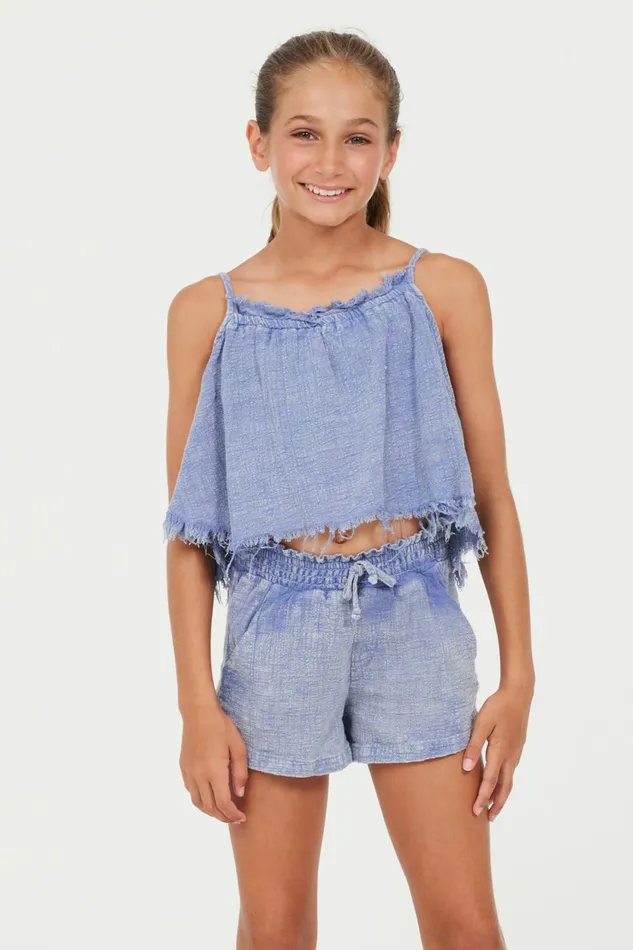 Vintage Havana Kids Tops Women Plush Blue Washed Texture Flow Tank Plush Blue