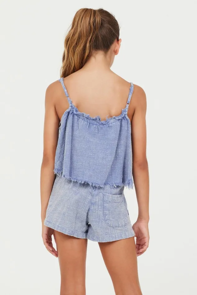 Vintage Havana Kids Tops Women Plush Blue Washed Texture Flow Tank Plush Blue
