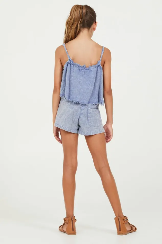 Vintage Havana Kids Tops Women Plush Blue Washed Texture Flow Tank Plush Blue