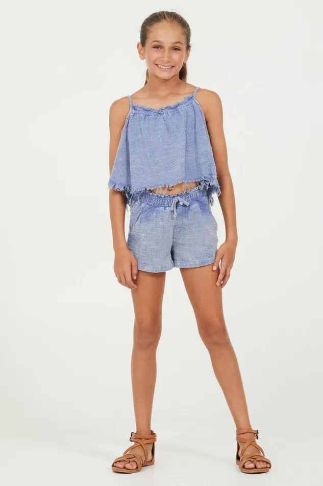 Vintage Havana Kids Tops Women Plush Blue Washed Texture Flow Tank Plush Blue