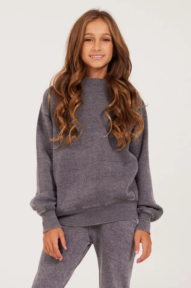 Vintage Havana Kids Tops Women Unisex Burnout Fleece Long Sleeve Crewneck Steel Grey Vintage Havana Kids Tops Women Unisex Burnout Fleece Long Sleeve Crewneck Steel Grey